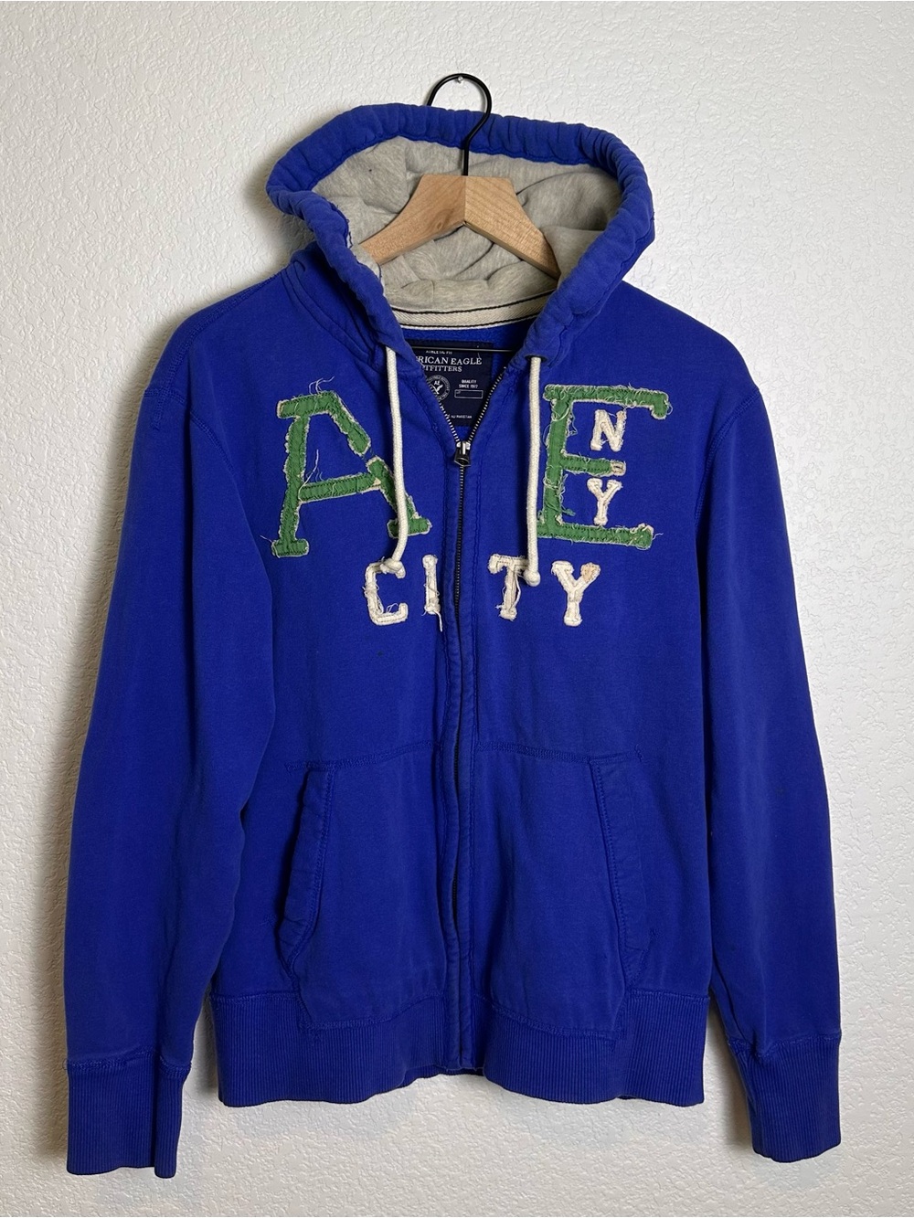 American Eagle Outfitters Royal Blue Kids Zip-Up Hoodie with Gray Lining